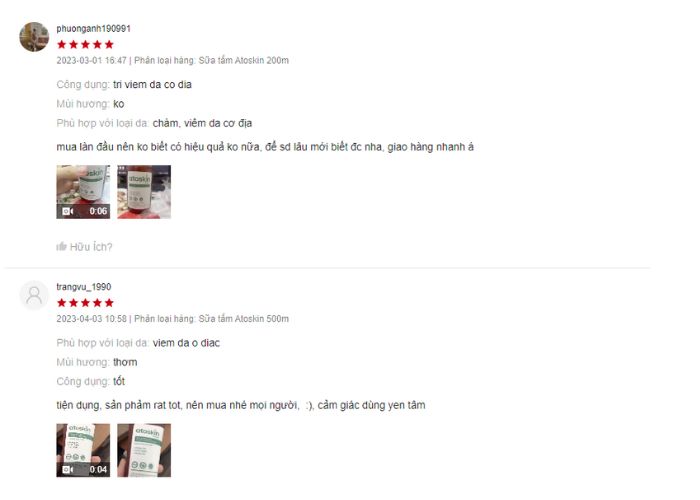 Review sữa tắm Atoskin review từ người dùng