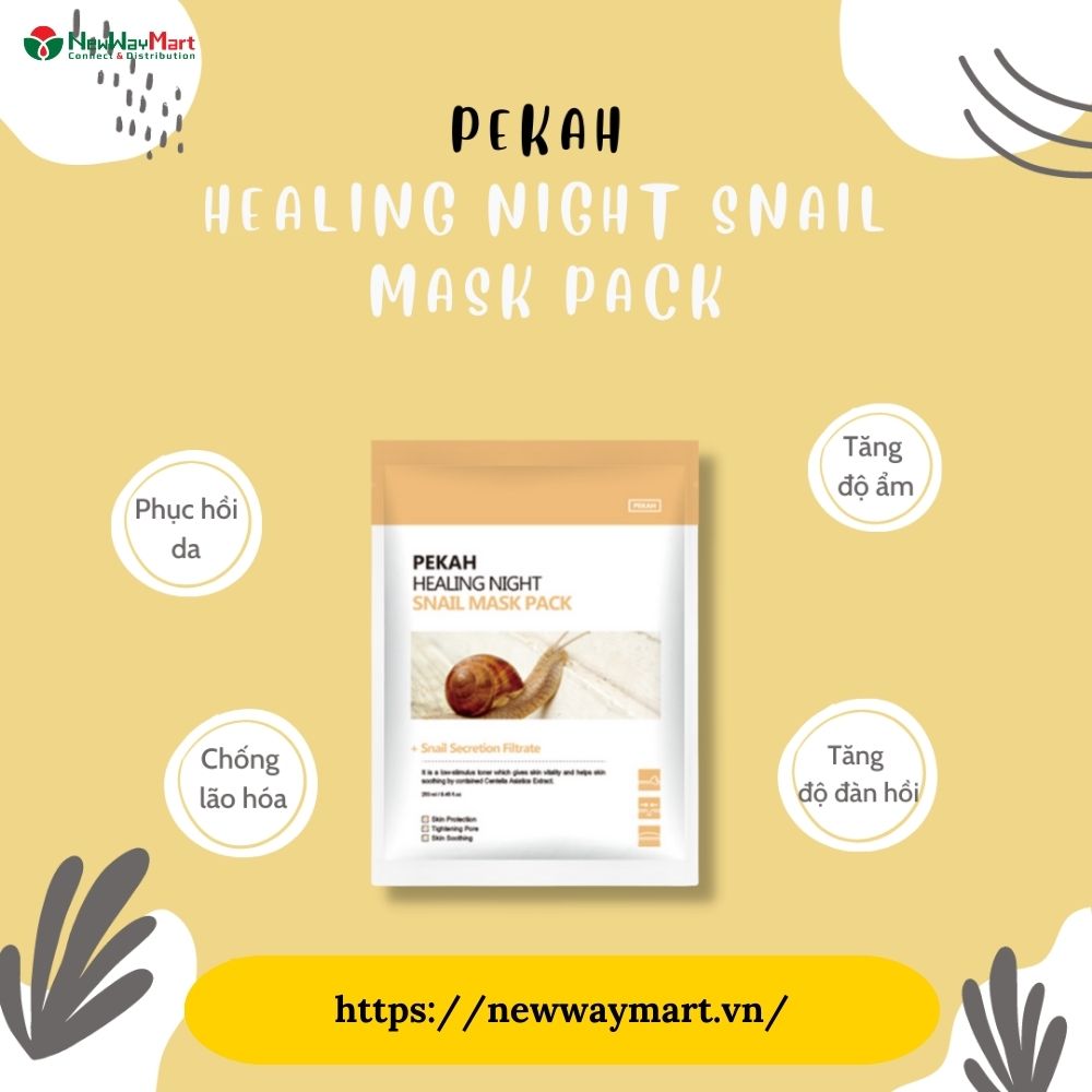 Mặt Nạ Giấy Phục Hồi Da Hư Tổn Ốc Sên PEKAH 25ml - PEKAH Healing Night Snail Mask Pack