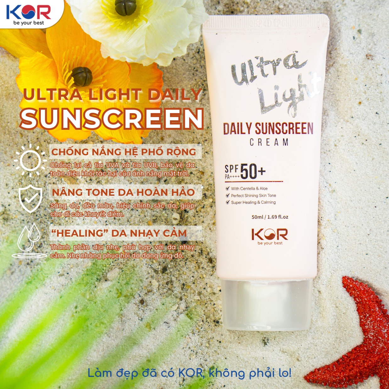 Kem chống nắng KOR Ultra Light Daily Sunscreen Cream SPF 50+ PA++++