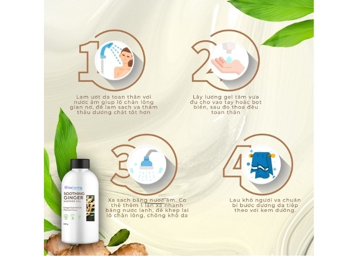 Cách sử dụng sữa tắm trị thâm mông thảo mộc Blissberry Gừng