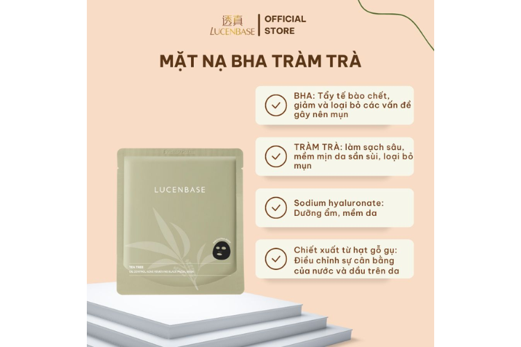 Mặt nạ BHA tràm trà Lucenbase - Giải pháp toàn diện cho làn da mụn