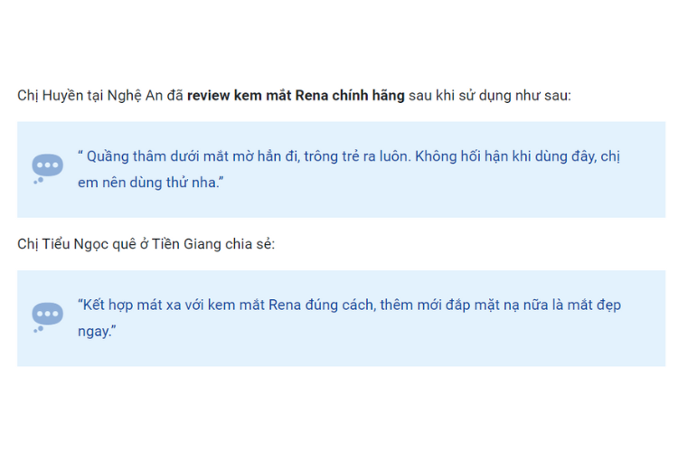 Các khách hàng đã từng sử dụng kem mắt Rena Abera đều rất hài lòng và muốn giới thiệu sản phẩm cho người quen