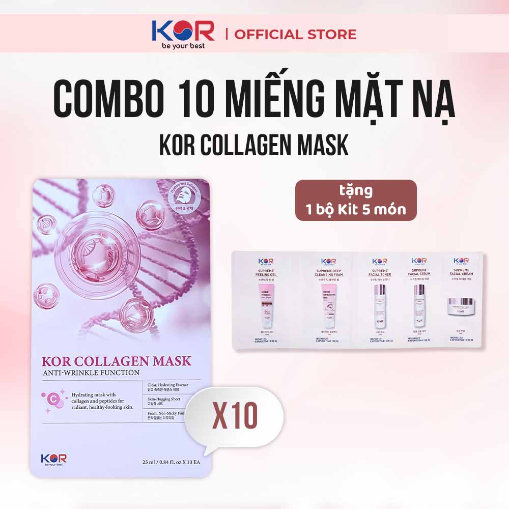 COMBO 10 Miếng mặt nạ KOR COLLAGEN MASK - ANTI WARINKLE FUNCTION