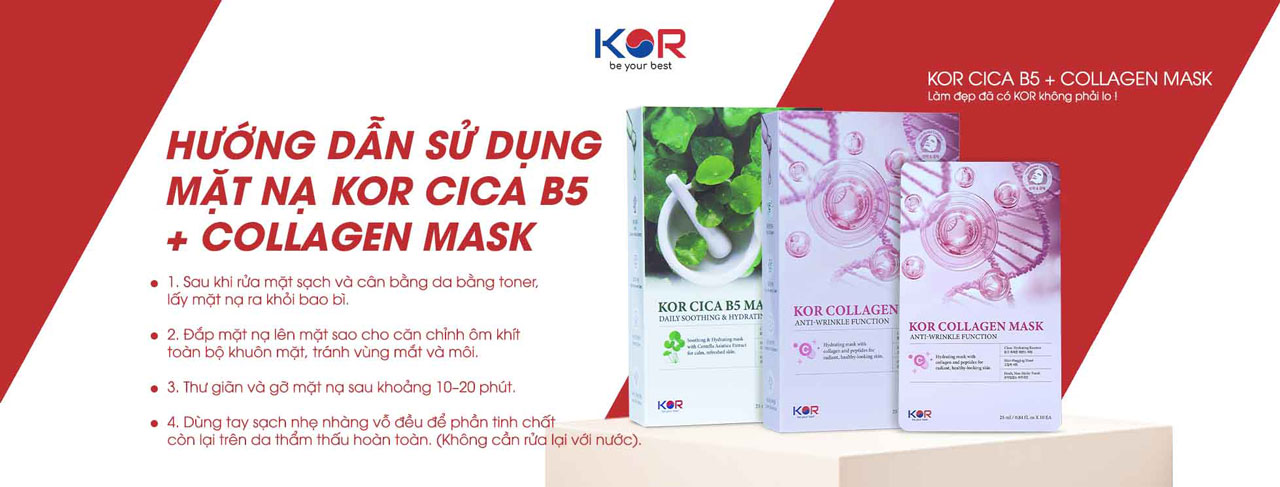 Hướng dẫn sử dụng Mặt Nạ KOR  CICA B5 + COLLAGEN MASK