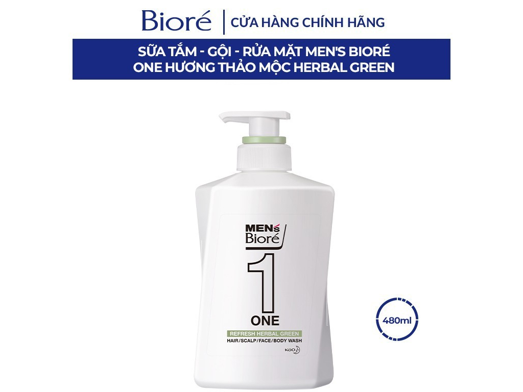 Sữa Tắm, Gội, Rửa Mặt Cho Nam Hương Thảo Mộc Bioré Men's One 480ml