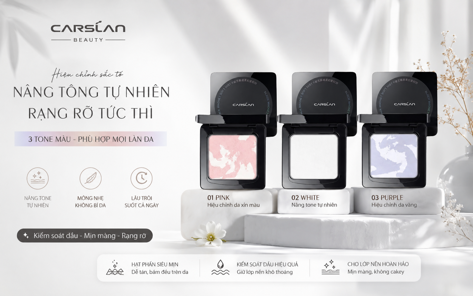 Phấn Phủ Black Magnet CARSLAN – Kiềm Dầu, Giữ Lớp Nền Lâu Trôi