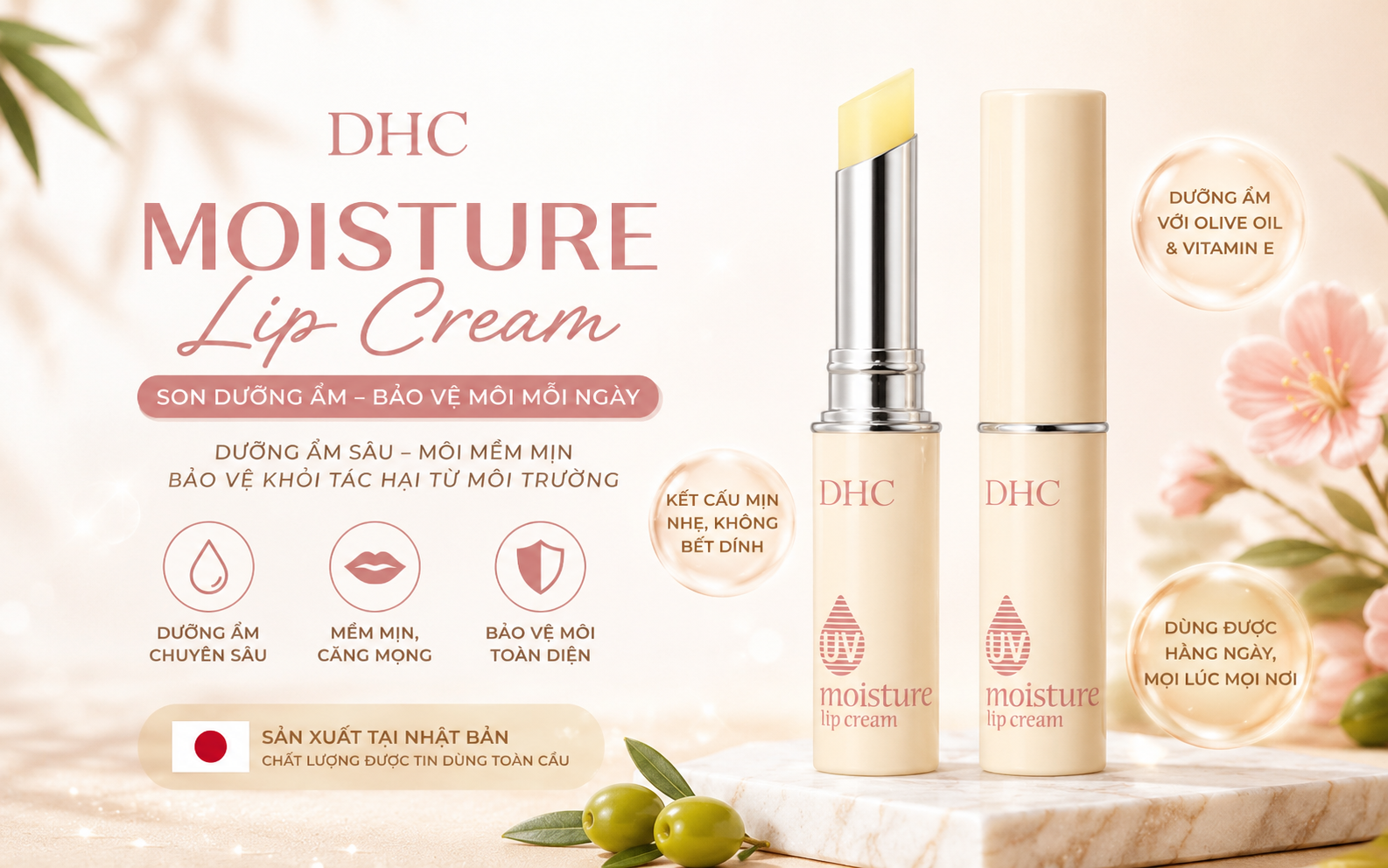 Son Dưỡng Môi DHC SPF 20 Giúp Giảm Thâm, Dưỡng Ẩm, Chống Nắng