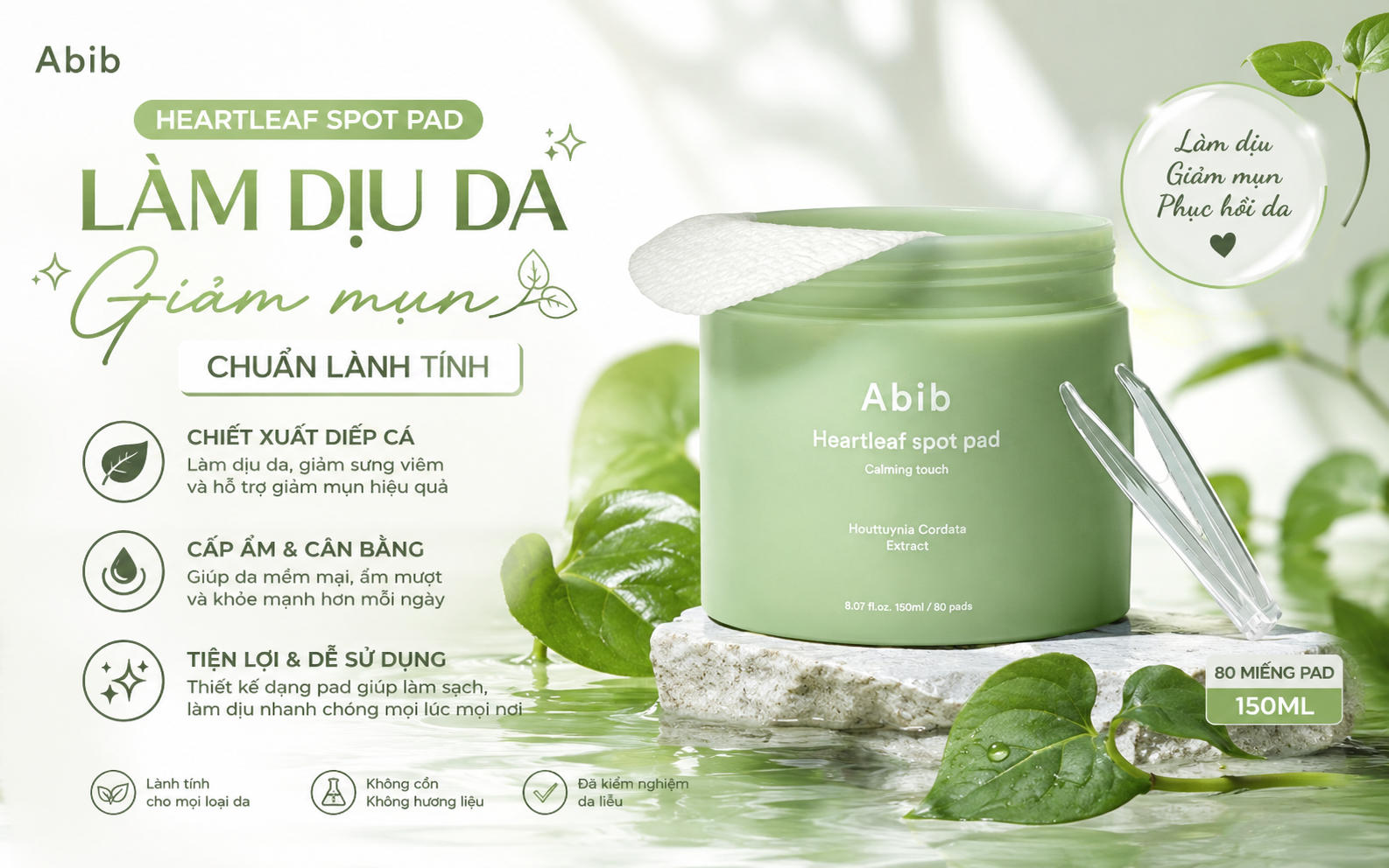 Toner Pad Abib Heartleaf Spot Pad Calming Touch Cấp Ẩm Làm Dịu Da