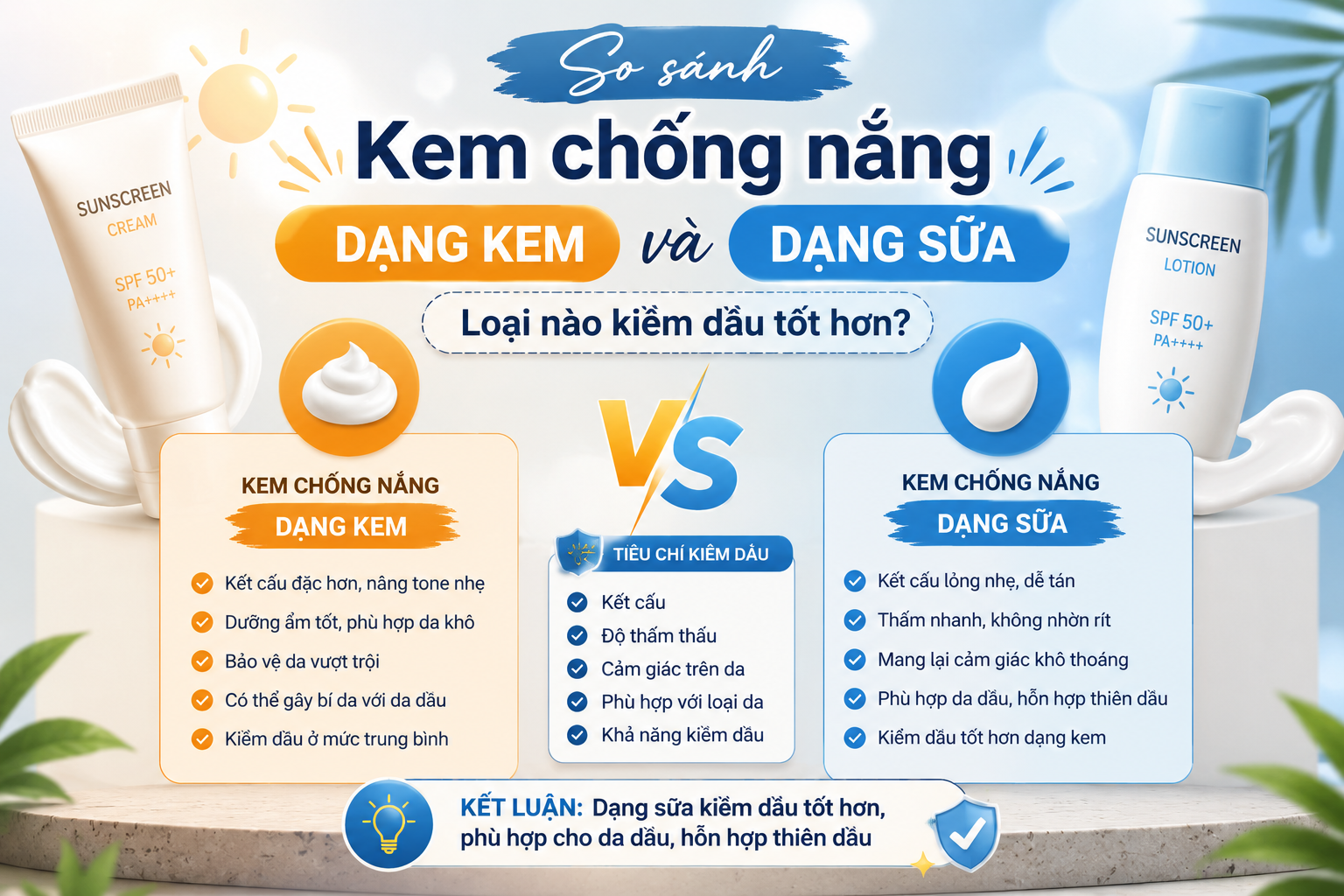 So Sánh Kem Chống Nắng Dạng Kem Và Dạng Sữa Chi Tiết