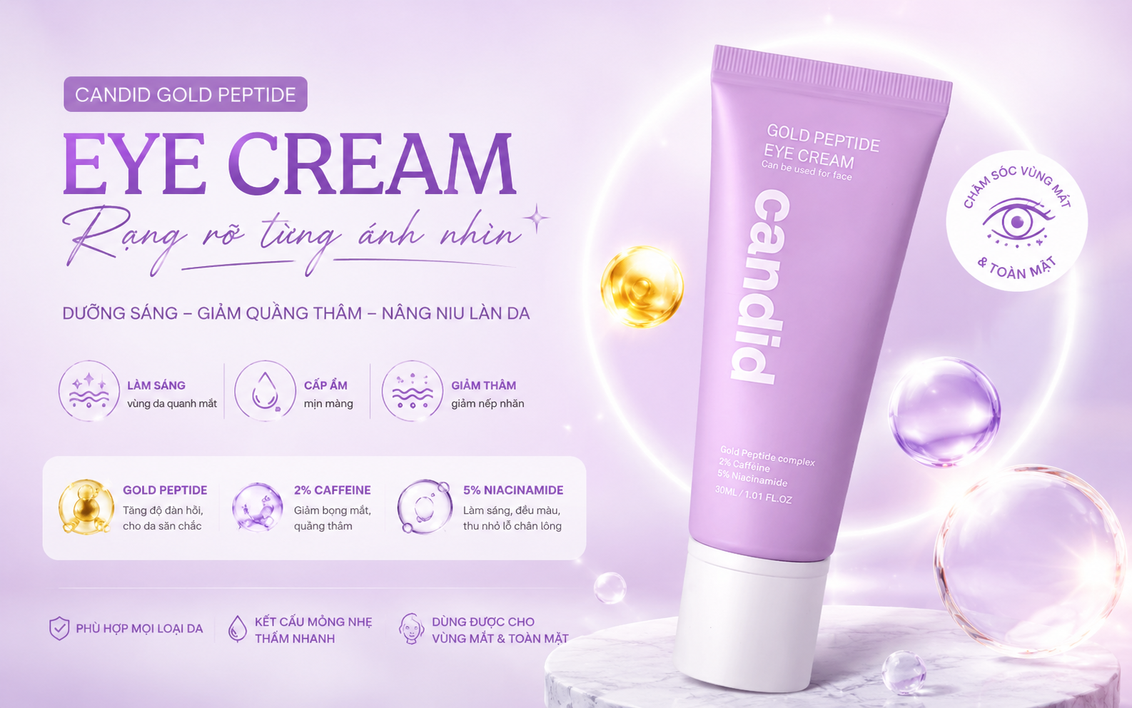 Candid Gold Peptide Eye Cream: Giải Pháp Chăm Sóc Vùng Mắt Lão Hóa