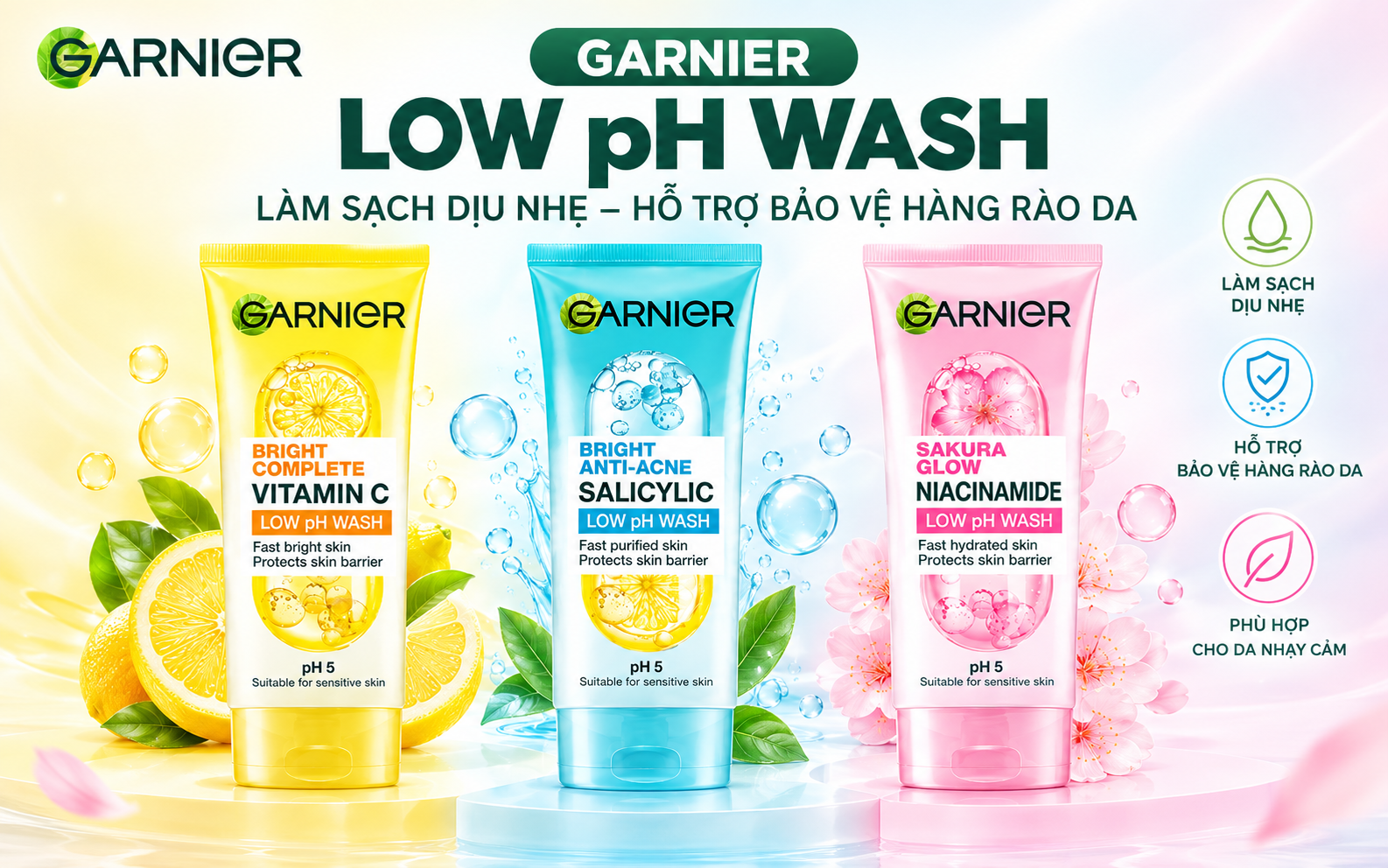 Sữa Rửa Mặt Garnier Low pH Gel Wash: Làm Sạch Sâu, Không Khô Da