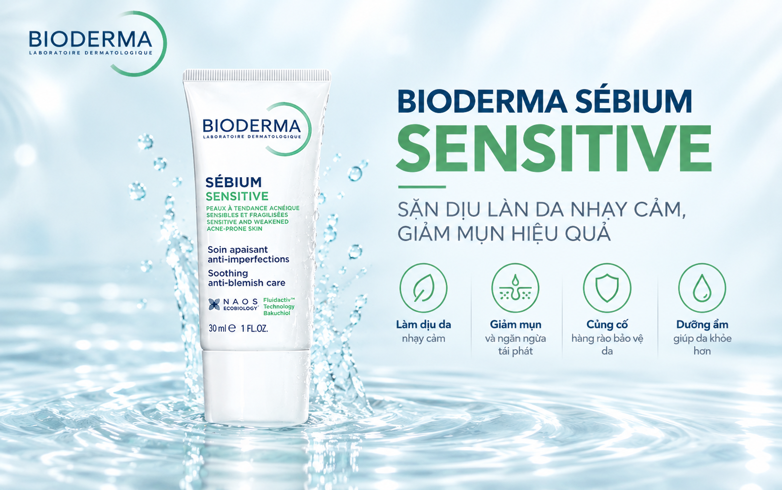 Kem dưỡng dịu da Bioderma Sebium Sensitive cho da dầu mụn nhạy cảm