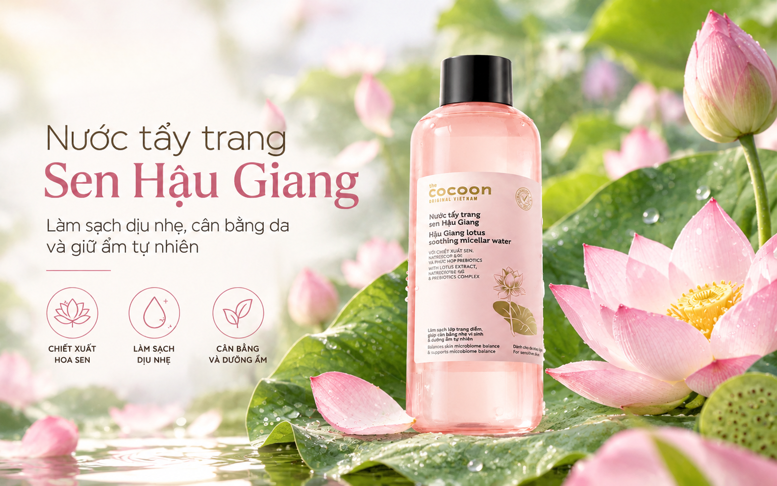 Review nước tẩy trang sen Hậu Giang Cocoon: dịu nhẹ, sạch bụi mịn