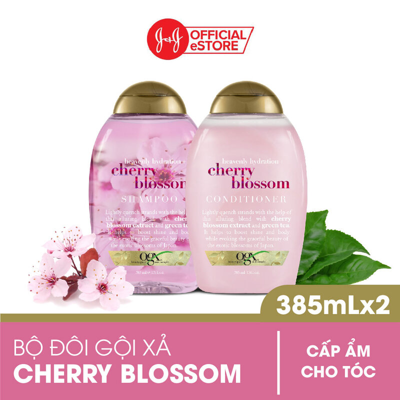 Bộ Gội Xả OGX Chiết Xuất Hoa Anh Đào Cấp Ẩm Cho Tóc 2x385ml