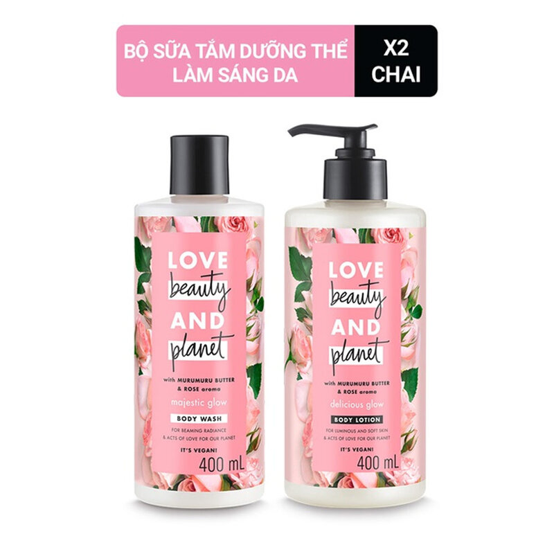 Bộ Sữa Tắm + Dưỡng Thể Love Beauty And Planet Sáng Da 400mlx2