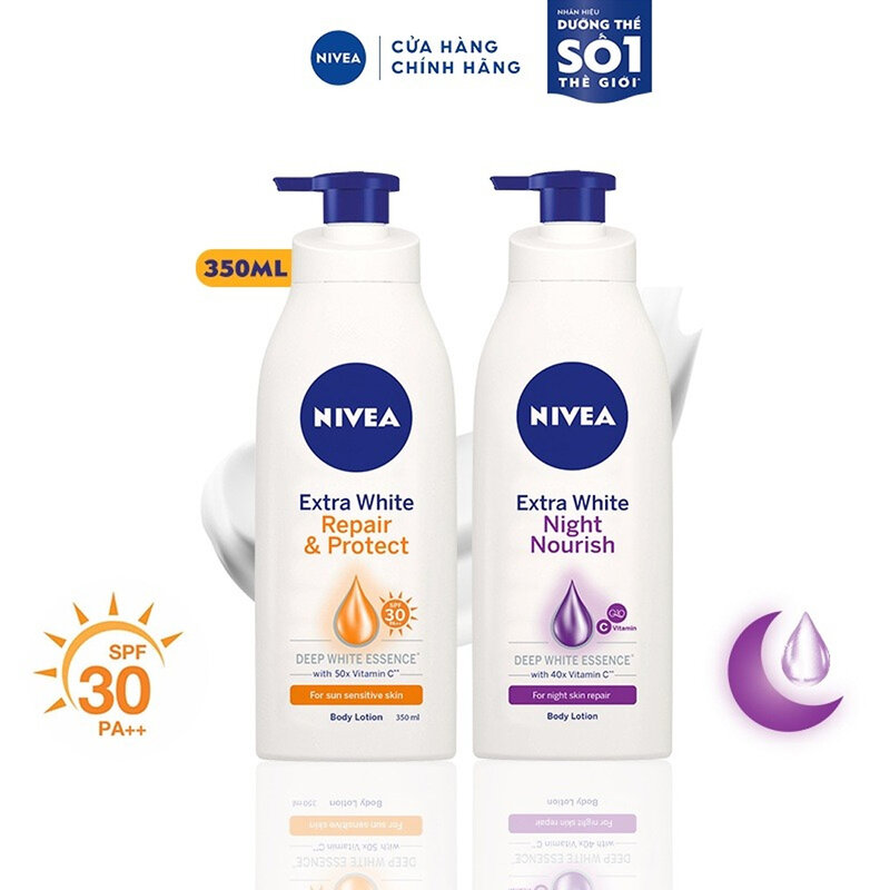 Bộ Đôi Nivea Sữa Dưỡng Thể Sáng Da Ngày & Đêm 350mlx2