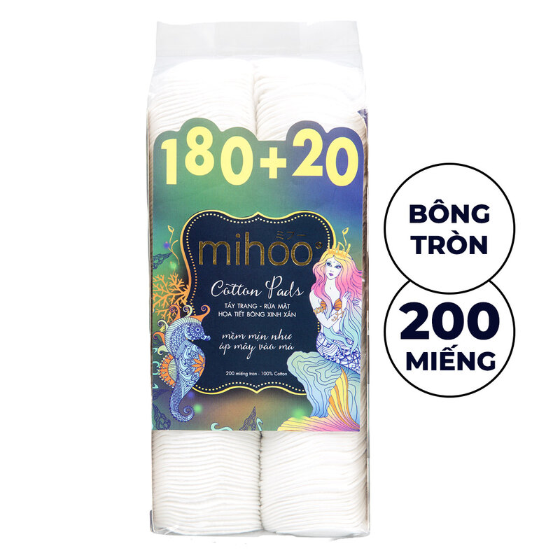 Bông Tẩy Trang Mihoo Bông Tròn Túi 200 Miếng