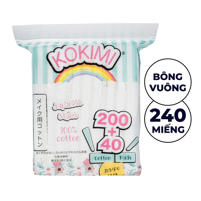 Bông Tẩy Trang Mihoo Kokimi Bông Vuông Túi 240 miếng