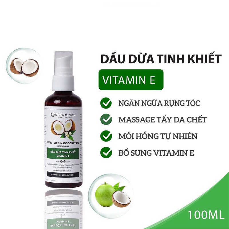 Dầu Dừa Milaganics Tinh Khiết Vitamin E 100ml