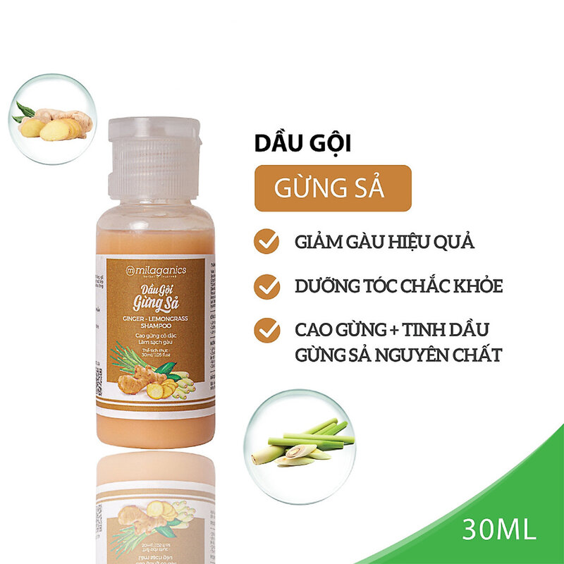 Dầu Gội Milaganics Chiết Xuất Gừng Sả Làm Sạch Gàu 30ml