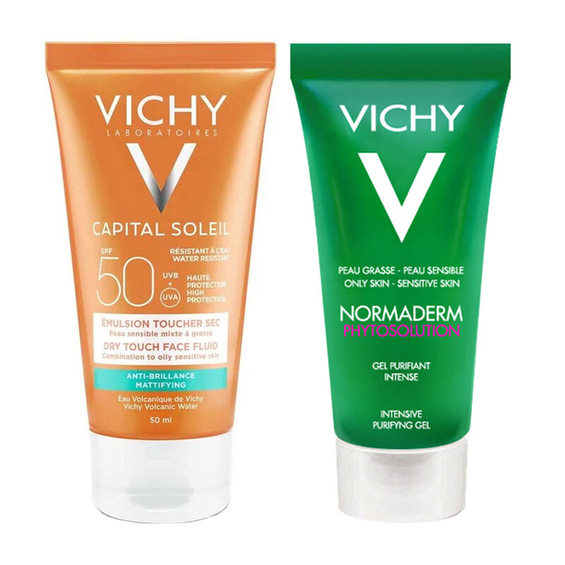 Bộ Đôi Vichy Kem Chống Nắng Không Nhờn & Gel Rửa Mặt Da Mụn