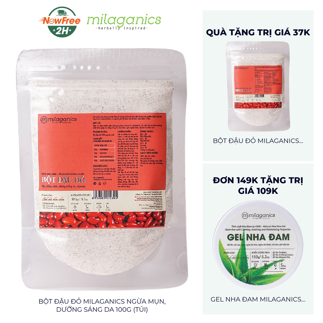 Bột Đậu Đỏ Milaganics Ngừa Mụn, Dưỡng Sáng Da 100g (Hũ)