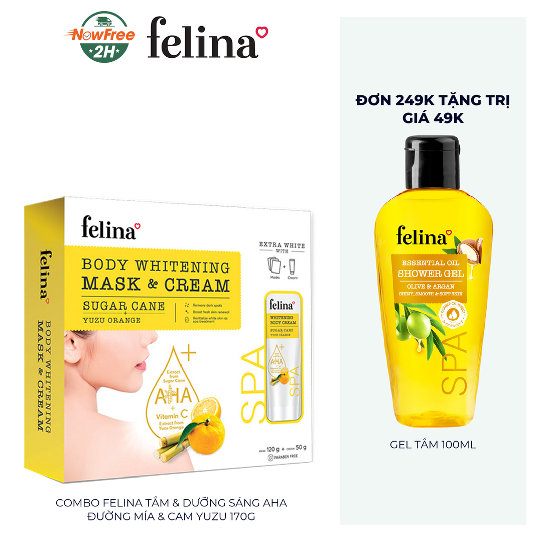 Combo Felina Tắm & Dưỡng Sáng AHA 170g