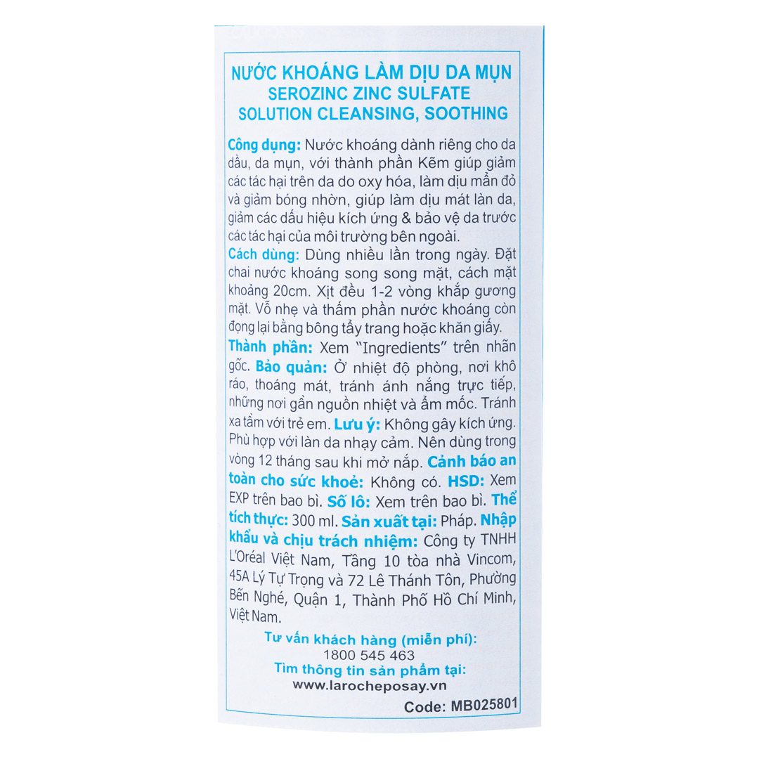 Xịt Khoáng La Roche-Posay Làm Sạch & Dịu Da Dầu Mụn 300ml