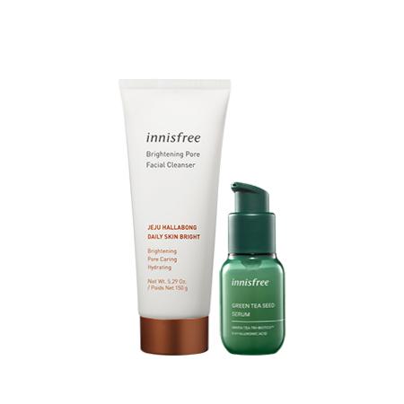 Bộ đôi sữa rửa mặt dưỡng sáng da quýt Hallabong & tinh chất dưỡng ẩm trà xanh innisfree Brightening Foam & Serum Duo Set