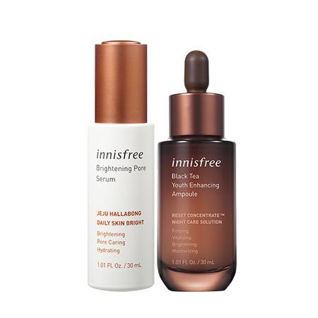 Bộ đôi tinh chất Innisfree Brightening Pore Serum & Black Tea Youth Enhancing Ampoule 30ml + 30ml