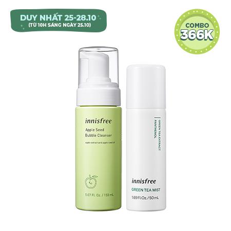 Bộ đôi sữa rửa mặt Innisfree Apple Seed Bubble & Green Tea Seed Serum Duo 150ml+30ml