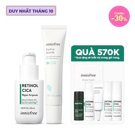 Set tinh chất Innisfree Retinol Cica Ampoule & Derma Green Tea 30ml+50ml