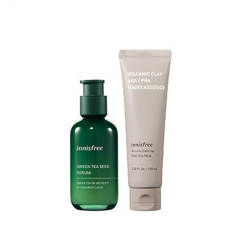 Set mặt nạ đất sét và tinh chất Innisfree Volcanic Calming Mask & Green Tea Seed Serum 100ml+80ml