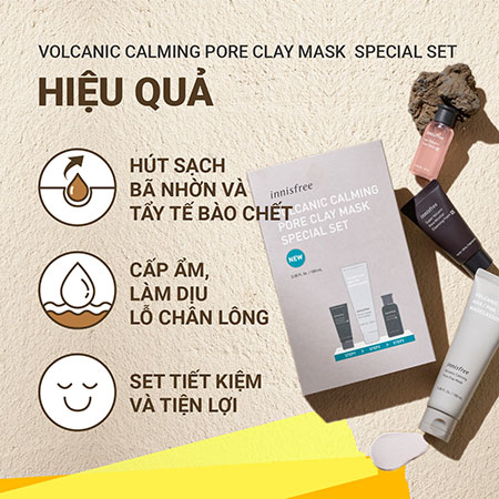 Set mặt nạ đất sét và tinh chất phục hồi innisfree Volcanic Calming Mask & Retinol Cica Ampoule (100ml + 30ml)