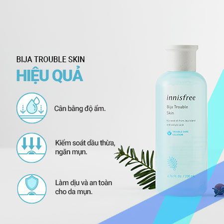 Nước cân bằng từ Bija innisfree Bija Trouble Skin làm dịu da mụn 200ml