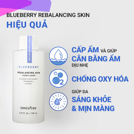 Nước cân bằng Innisfree Blueberry Rebalancing Skin ẩm chống oxy hóa 150 ml