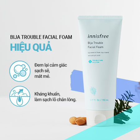 Sữa rửa mặt dành cho da mụn từ Bija innisfree Bija Trouble Facial Foam (150 g)