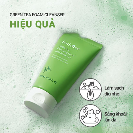 Sữa rửa mặt làm sạch dịu nhẹ trà xanh innisfree Green Tea Hydrating Amino Acid Cleansing Foam (150 g)