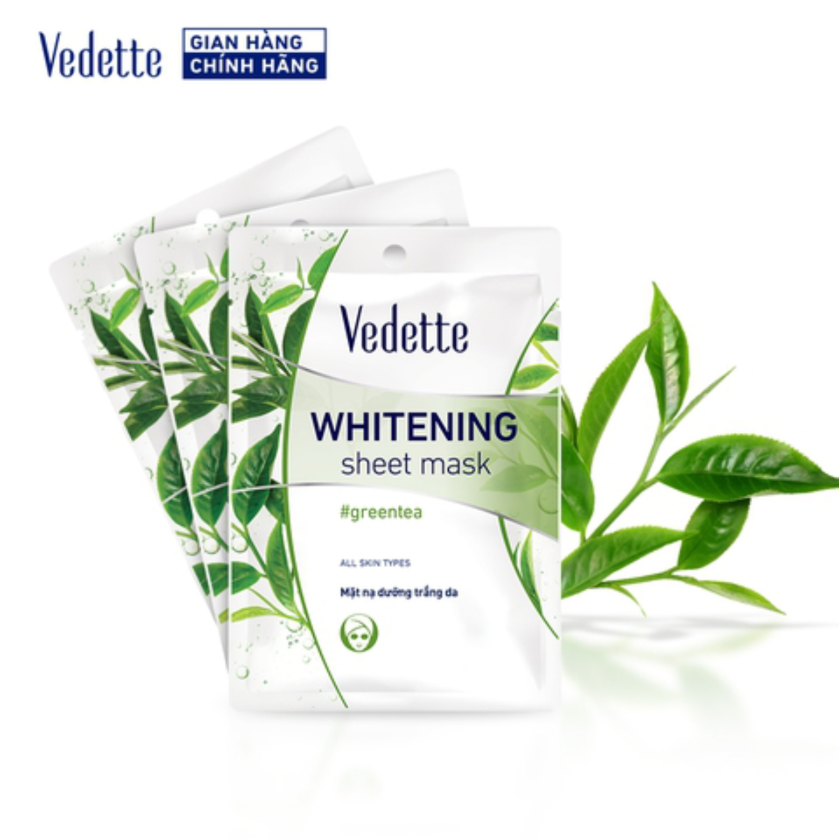 Mặt nạ giấy dưỡng trắng da Vedette trà xanh 22ml