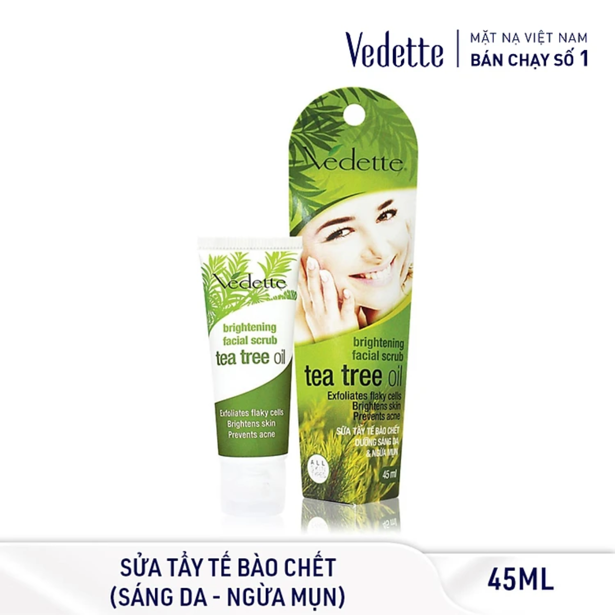 Tẩy da chết mặt Vedette tràm trà 45ml