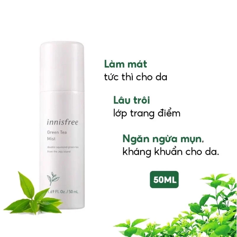 Xịt Khoáng Dưỡng Ẩm, Ngăn Ngừa Mụn, Làm Mát Da, Chiết Xuất Trà Xanh Innisfree Green Tea Mist 50ml