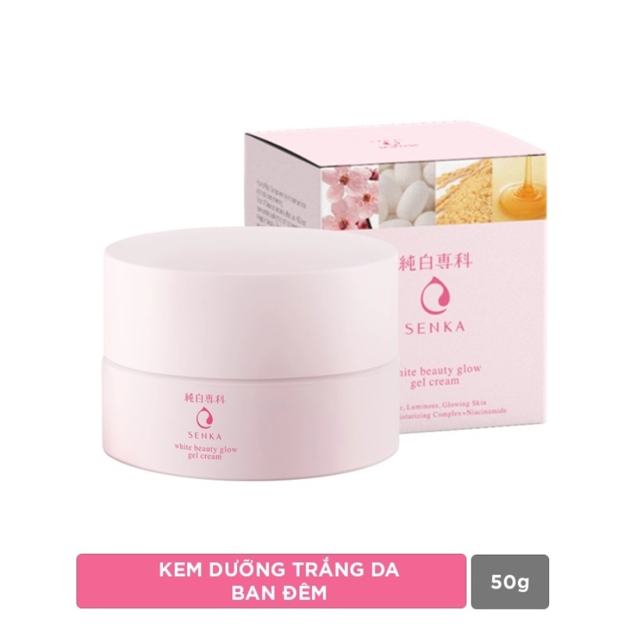 Kem Dưỡng Trắng Da, Giảm Thâm Nám Ban Đêm Senka White Beauty Glow Gel Cream 50g